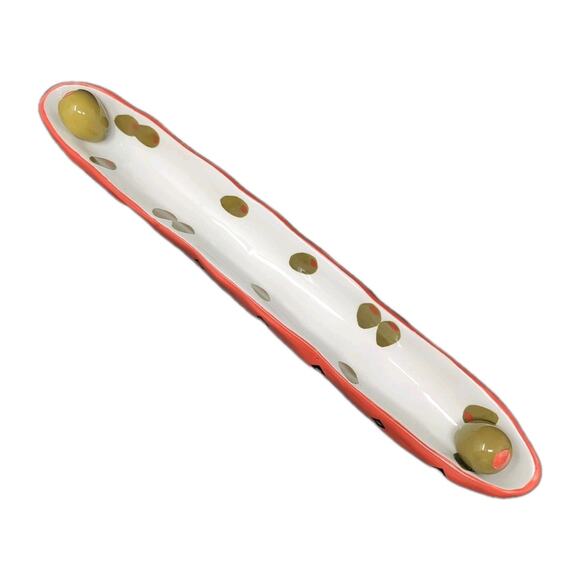 Bella Casa By Ganz Olive Boat Tray Server Ceramic Dish Appetizer Charcuterie - Picture 2 of 12